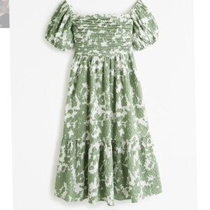Abercrombie Emerson Off-The-Shoulder Midi Dress in green pattern